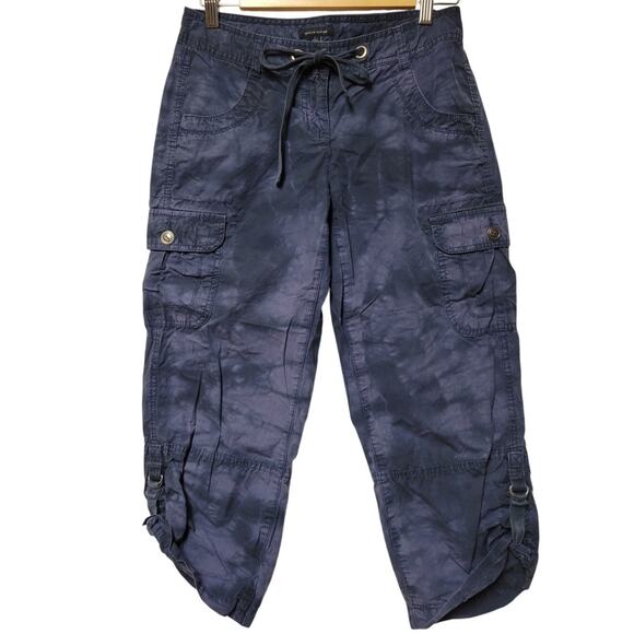 Y2K Blue Tie Dye Cargo Pants Roll Tab Hem Cropped Outdoors Hiking gorpcore - Picture 1 of 11